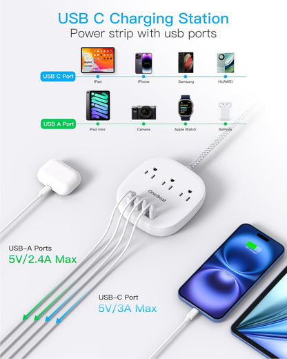 Cruise Essentials 2025,One Beat Travel Power Strip with 3 Outlets 4 USB Ports 3.1A,3ft Flat Plug Extension Cords Desktop Charging Station for Travel Home Office,Cruise Ship Essentials,ETL Listed