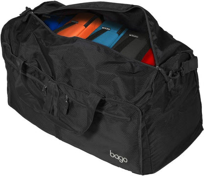 Bago Large Foldable Duffel Bags for Traveling Women & Men - 80L Packable Duffle Bag for Travel with Shoe Compartment - Water Repellant, Heavy Duty, Lightweight Folding & Collapsible (All Black)