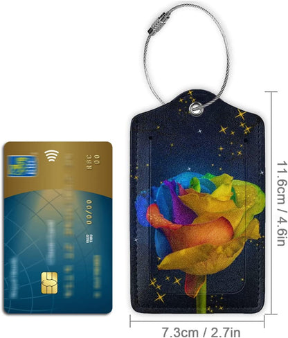 2 Pack Luggage Tag for Suitcase, Cute Unique Leather Suitcase Tags Identifiers with Privacy Name Address Labels & Durable Steel Loop for Women Men Travel