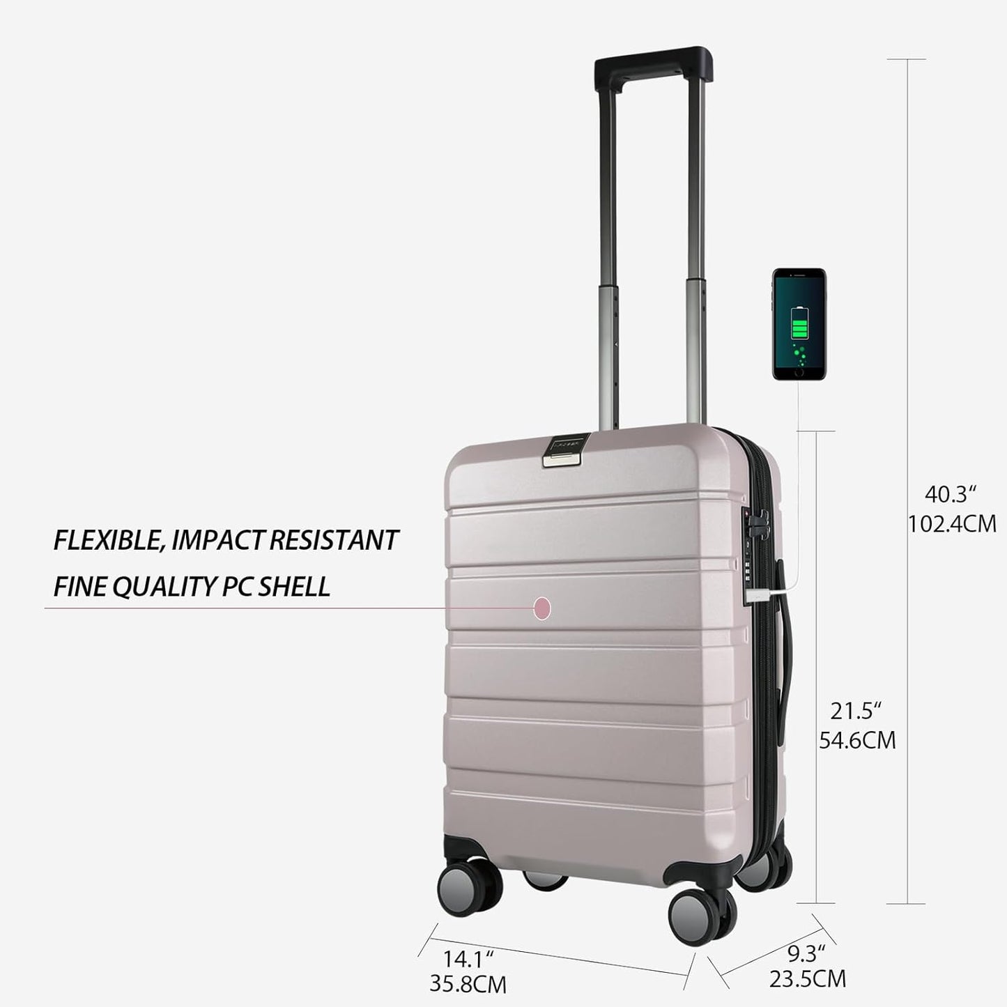 KROSER Hardside Expandable Carry On Luggage with Spinner Wheels & Built-in TSA Lock, Durable Suitcase Rolling Luggage with USB Port, Carry-On 20-Inch, Matte Purple/Pink