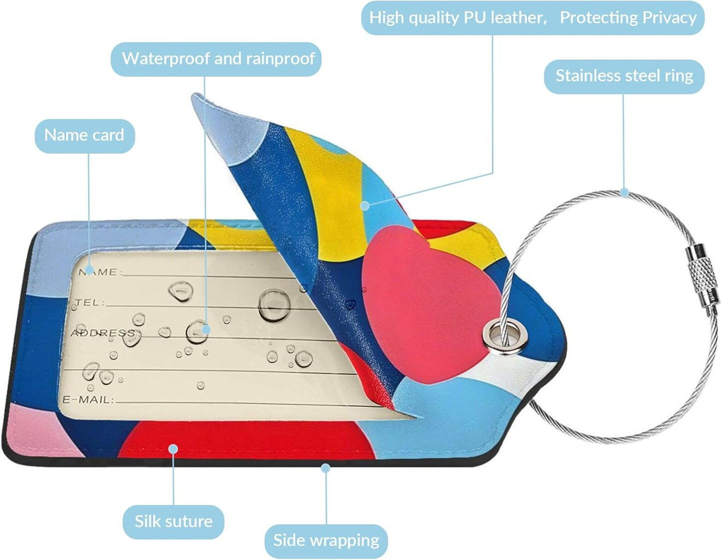 Fun Luggage Tags for Suitcases Leather Name Tag for Luggage Cute Travel Baggage Tags for Carnival Cruise Ships with Funny Patter 2pcs (Geometric Circle)