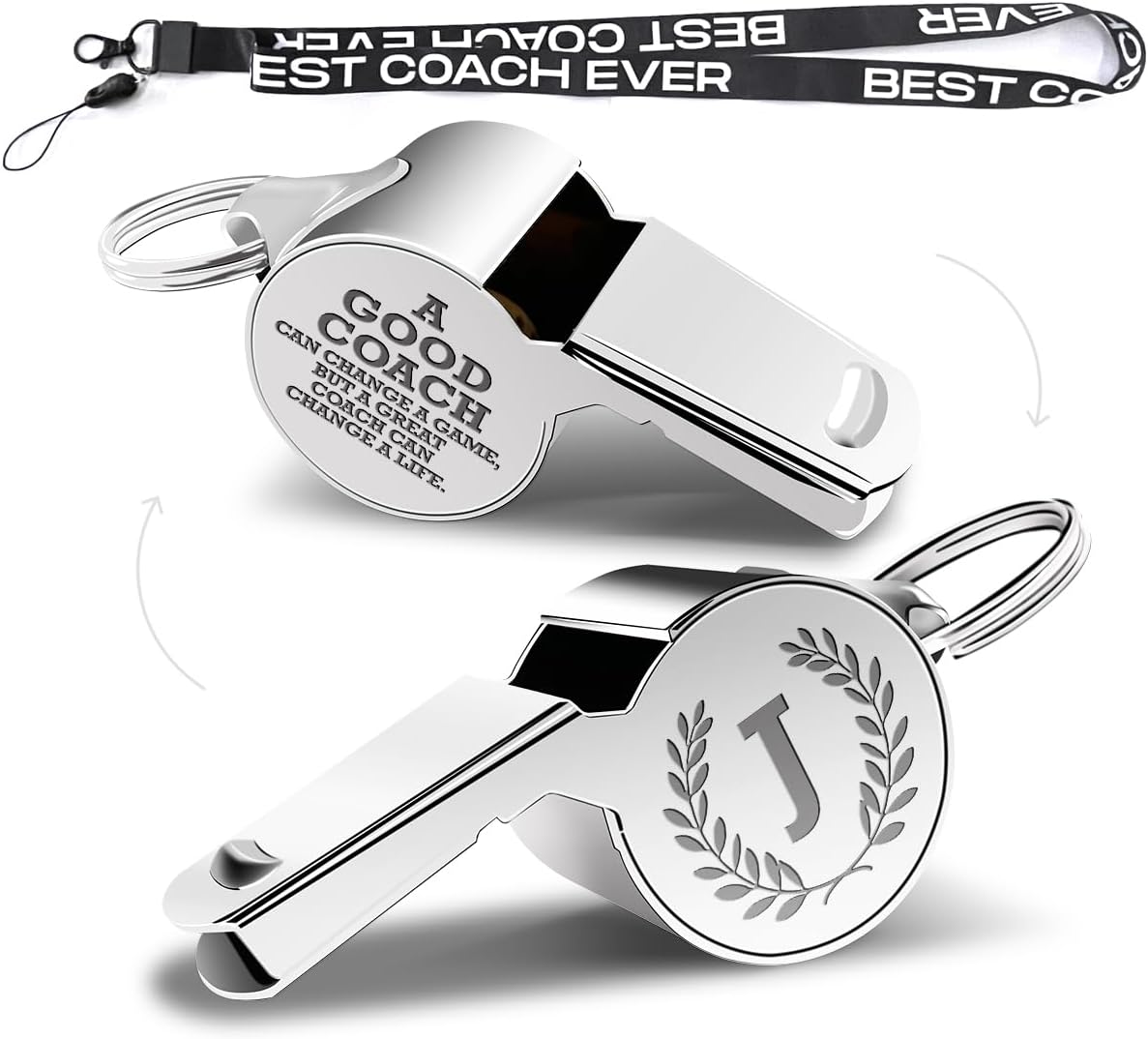 Letters Coach Gifts, Whistle for Coaches, Whistle Emergency, Thank You Coach Gifts, Coaches Whistle with Lanyard Cheer Coach Gift for Men Women Teachers Referees School Sports Coach Outdoor, Letter J