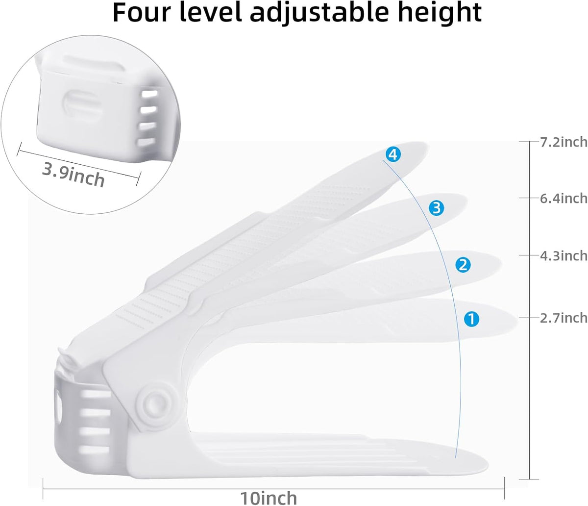 Shoe Slots Organizer, 20PCS Adjustable Double Layer Stack Shoe Rack, 50% Space-Saving Storage Rack Holder, White