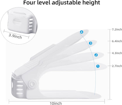 Shoe Slots Organizer, 20PCS Adjustable Double Layer Stack Shoe Rack, 50% Space-Saving Storage Rack Holder, White