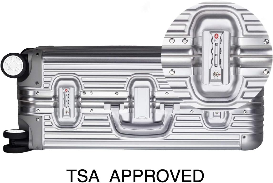 TRAVELKING All Aluminum Luggage Zipperless Hard Shell Suitcase with TSA Lock Spinner Wheels Lightweight Metal Alloy Suitcases (Silver, 24 inch)