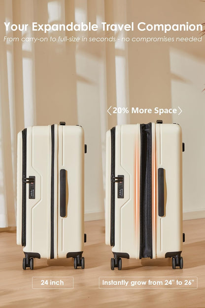 HotWay 28 Inch Expandable Front Opening Checked Luggage with Cup Phone Holder and USB Port, Lightweight Hardshell Suitcase with Wheels and TSA Aproved Locks