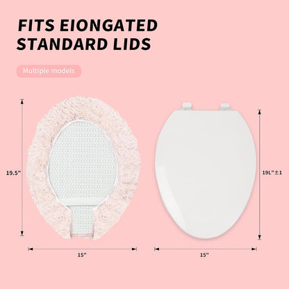 Microfiber Elongated Toilet Seat Cover 19.5"x 15" Machine Washable Solid Toilet Lid Cover Adjustable Rubber Backing Fits Most 18-19.5" L x 14-16" W Elongated Toilet Seat