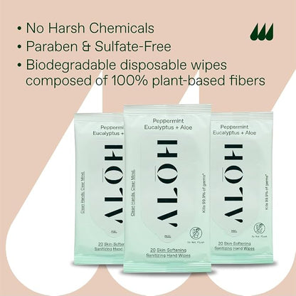 ALŌH Peppermint Eucalyptus + Aloe Sanitizing Hand Wipes - Image 7
