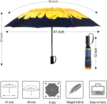 LANBRELLA Compact Reverse Folding Umbrella Auto Windproof Travel Umbrella