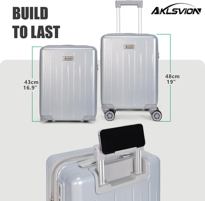 18-inch Carry-on Boarding Luggage: Equipped with Movable Wheels, TSA Approved,Under the Seat, Hard Shell Construction, Lightweight Bag with Essential Accessories (Pearl Silver)