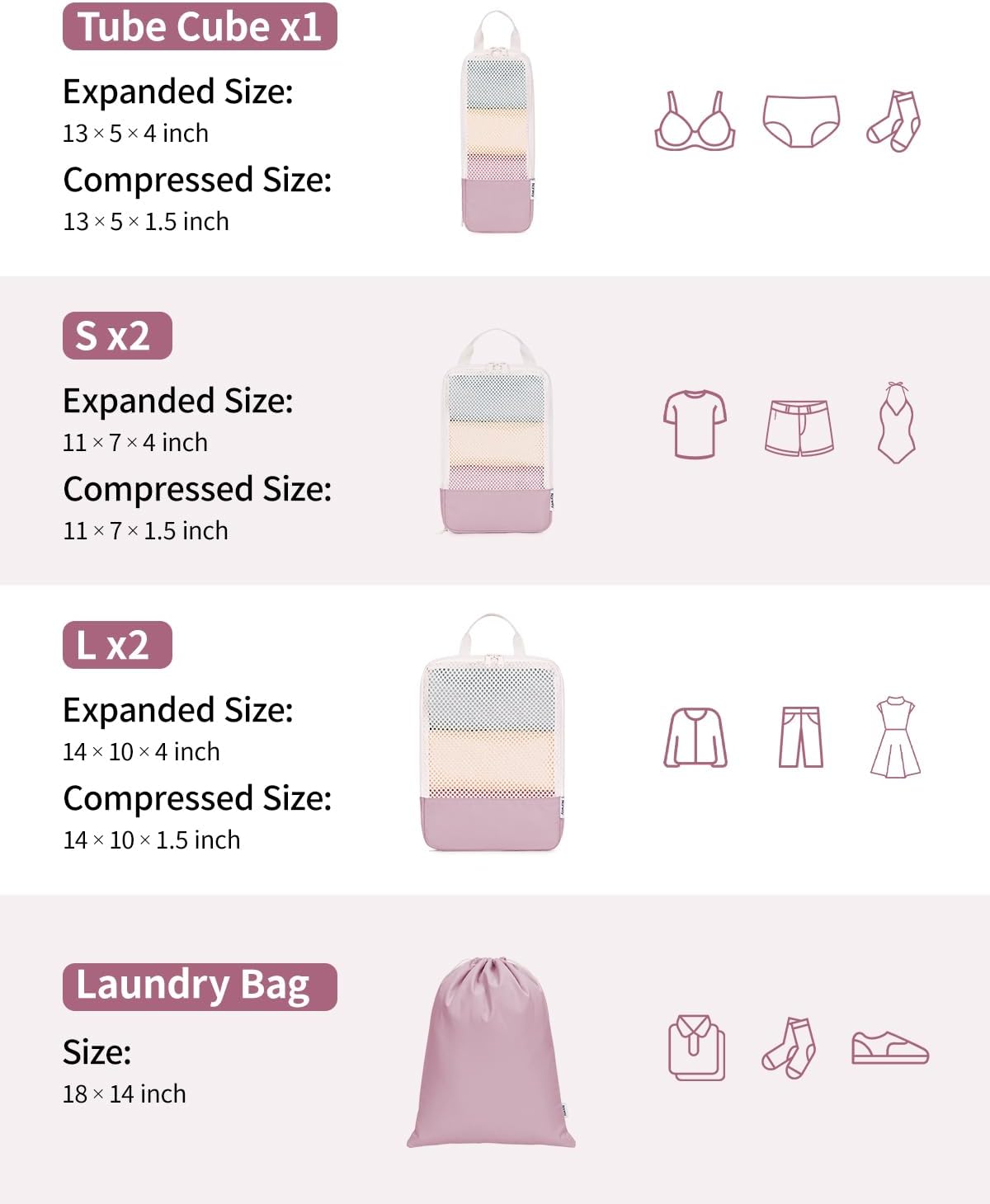 Narwey 6 Set Compression Packing Cubes for Travel Kids Women Carry on, Packing Organizers Bag for Backpack Luggage Suitcase Duffle Bags