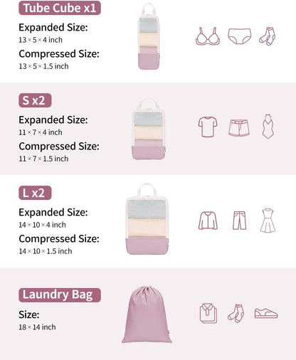 Narwey 6 Set Compression Packing Cubes for Travel Kids Women Carry on, Packing Organizers Bag for Backpack Luggage Suitcase Duffle Bags