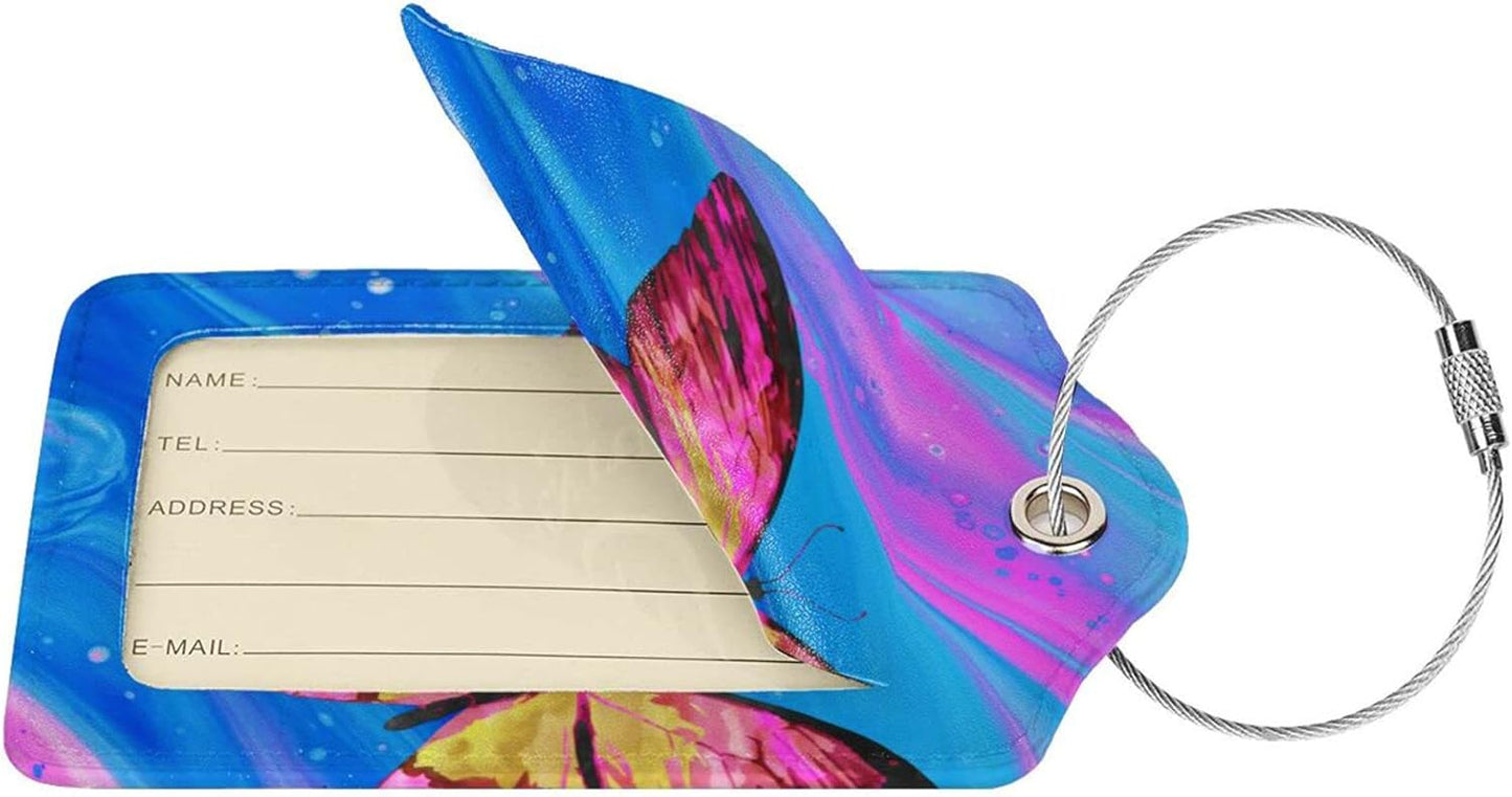 2 Pack Luggage Tag for Suitcase, Cute Unique Leather Suitcase Tags Identifiers with Privacy Name Address Labels & Durable Steel Loop for Women Men Travel