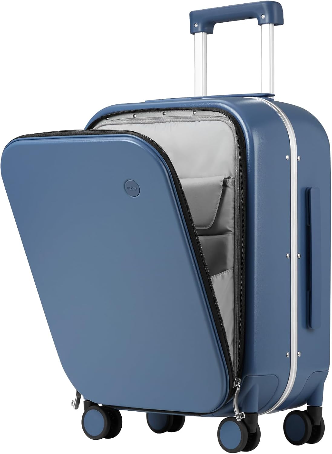 mixi Luggage Suitcase with Spinner Wheels, 24'' Checked Travel Luggage Aluminum Frame PC Hardside with TSA Lock & Cover - Sapphire Blue
