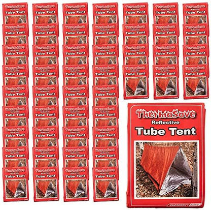 Emergency Zone Reflective & Green Survival 2 Person Tube Tents. Available in 1, 2, 3, 48 Packs. (Orange/Reflective, 48)