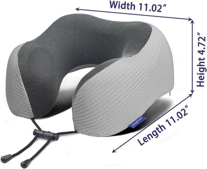 napfun Neck Pillow for Traveling, Upgraded Travel Neck Pillow for Airplane 100% Pure Memory Foam Travel Pillow for Flight Headrest Sleep, Portable Plane Accessories, Striped Light Grey Set