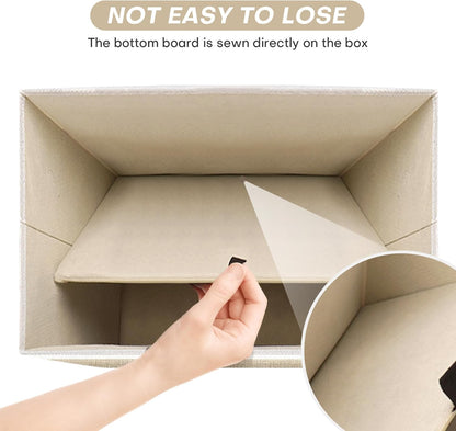 Large 22 Quart Linen Fabric Foldable Storage Bin Cube Organizer Basket with Flip-Top Lid & Handles, Clothes Blanket Box for Home, Office, Closet, Beige & White, 4 Pack 14.6 x 9.5 x 9.5”