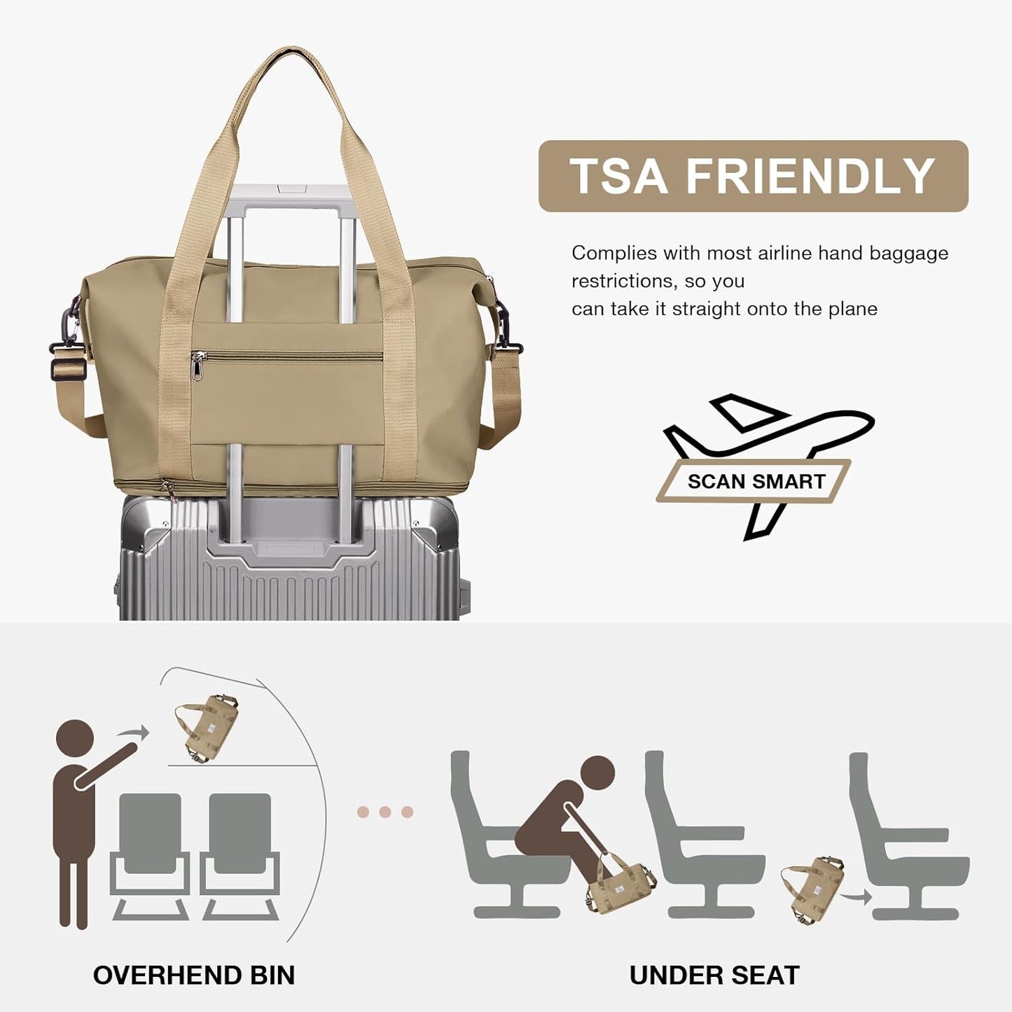 Travel Duffel Bag, Sports Tote Gym Bag, Shoulder Weekender Overnight Bag for Women