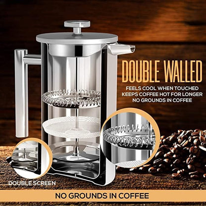 Utopia Kitchen 304 Grade Stainless Steel French Press 50 Oz, Silver