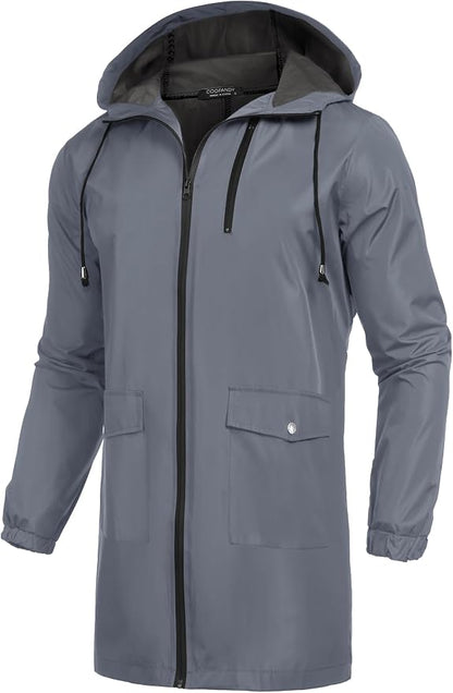 COOFANDY Men's Long Raincoat Ligtweight Rain Jacket Waterproof Outdoor Jackets by COOFANDY