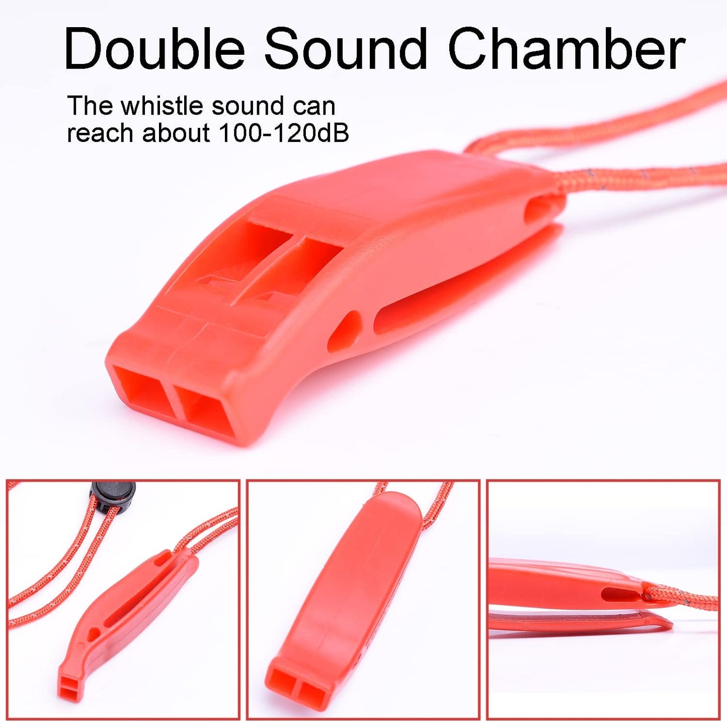 4 Pack Emergency Whistles with Adjustable Reflective Lanyard, Shrill Loud Safety Whistle for Outdoor Survival Hiking Camping Hunting Fishing Kayak Life Vest Jacket Boating Rescue Signaling (Red)