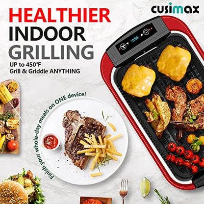 Indoor Grill, CUSIMAX Smokeless Grill Indoor, Electric Griddle, 1500W, Red