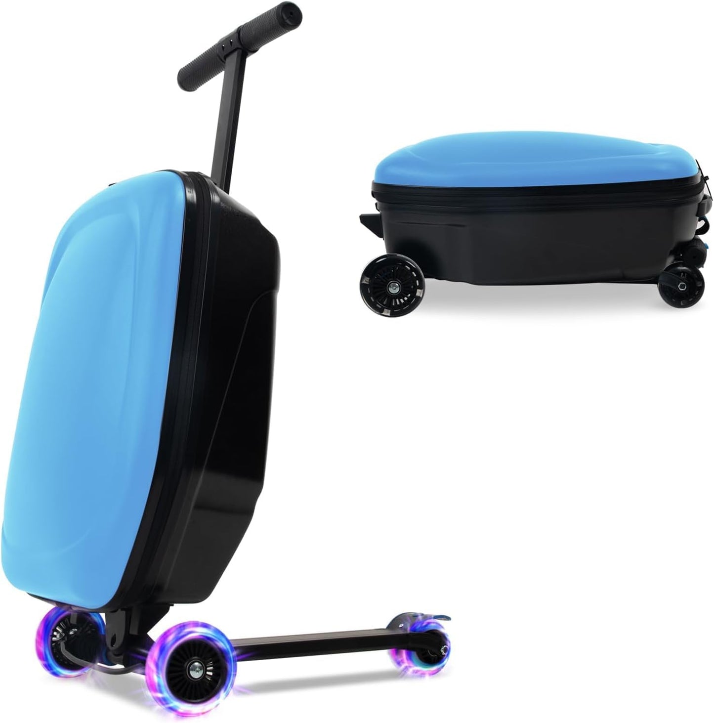 20" Scooter Suitcase for Kids, 2-in-1 Ride On Luggage with Wheels for Boys & Girls Ages 4-15, Foldable Hardshell Carry On Lightweight Travel Suitcase for Airplane
