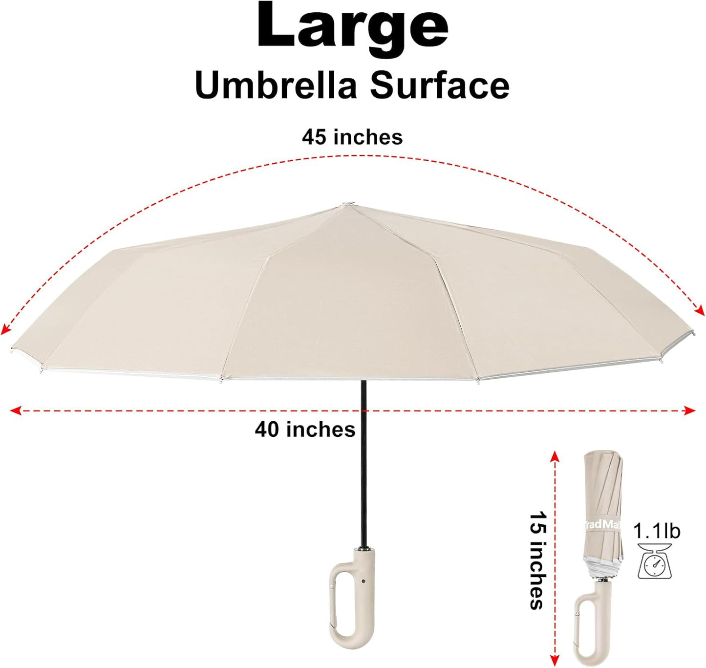 TradMall Travel Umbrella, 280T Fabric Windproof Automatic Portable Compact Folding Umbrellas for Rain with Reflective Stripe for Women and Men