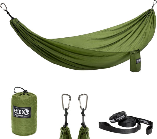 ENO TravelNest Hammock & Straps Combo - Portable Hiking and Camping Hammock with Straps Included - Travel Hammock for Camping, Hiking, Backpacking, a Festival, or The Beach - Moss