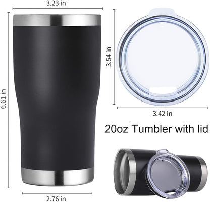 DOMICARE 20oz Tumbler with Lid Stainless Steel Tumblers Bulk, Double Wall Vacuum Insulated Coffee Travel Mug Powder Coated Tumbler, 8 Pack Black