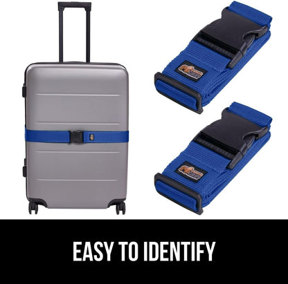 GORILLA GRIP Heavy Duty Adjustable Luggage Straps for Suitcases, Easy to Identify Travel Belt Connector Holds Suitcase Together, Extends Life of Bag, Strap Connects Two Bags, Accessories 2 Pack Blue