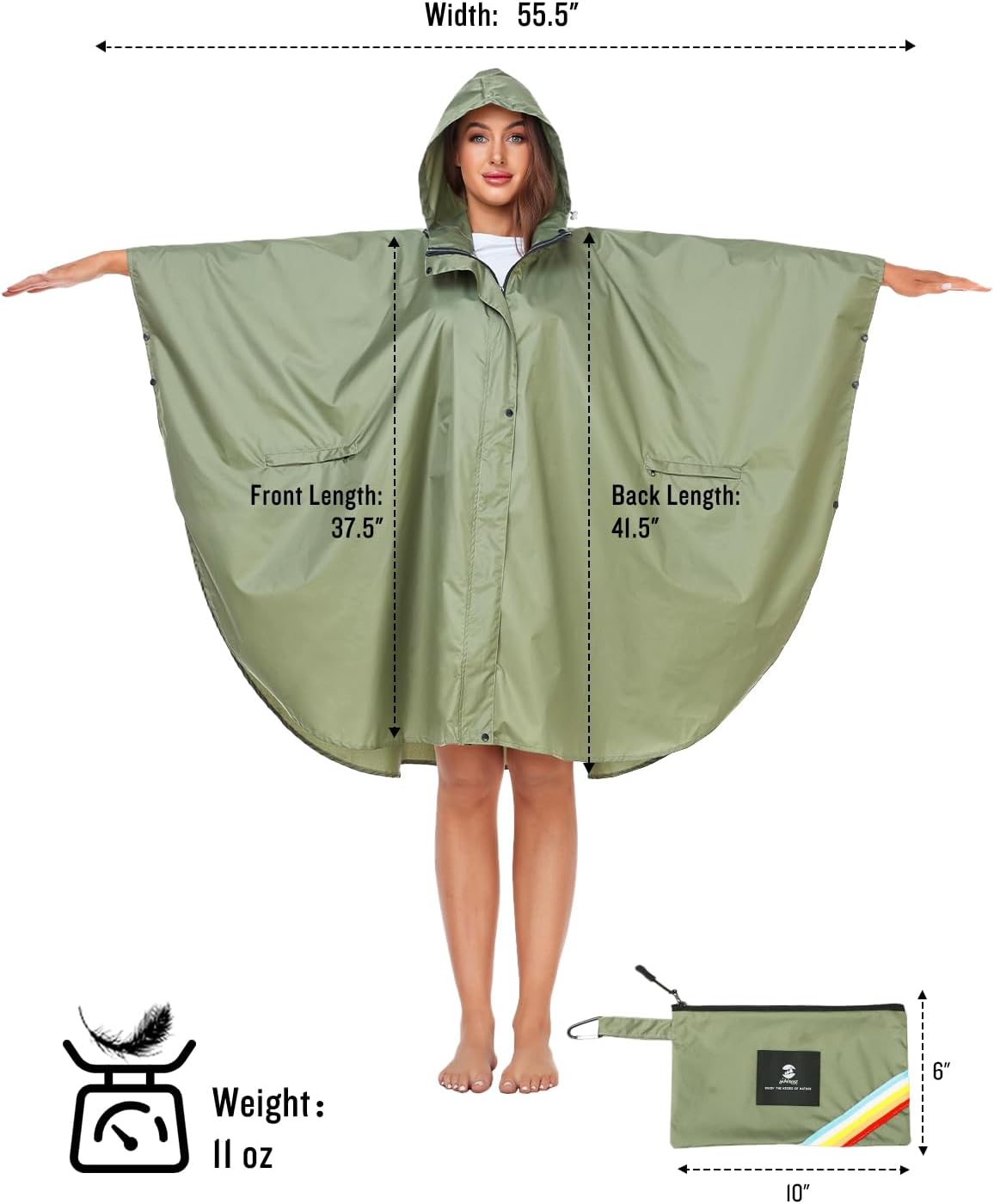 SaphiRose Unisex Rain Poncho Hooded Waterproof Raincoat for Adults Women