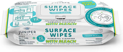 1 Pack Surface Wipes with Bleach, All-Purpose Cleaner for Bathroom, Kitchen, Office, 72 Count Soft Flow, Fresh Scent, Lint Free & Durable