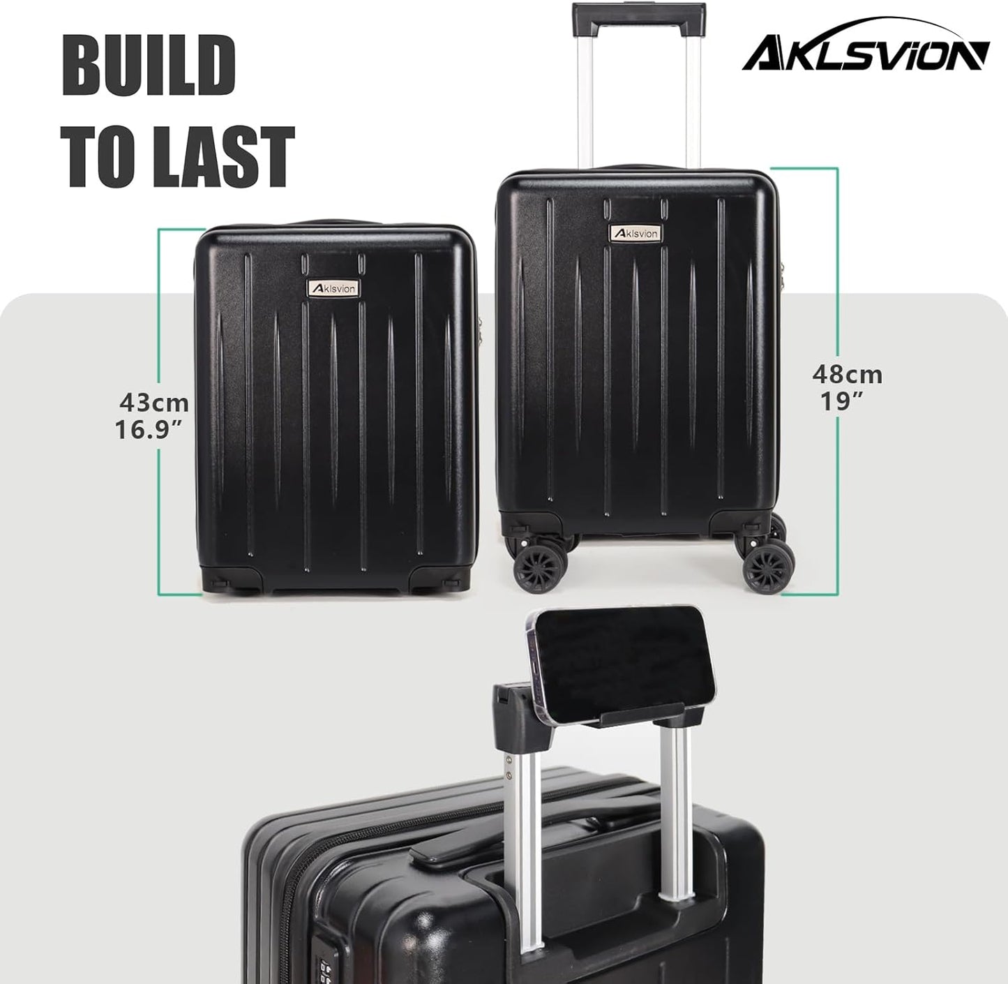 18-inch Carry-on Boarding Luggage: Equipped with Movable Wheels, TSA Approved,Under the Seat, Hard Shell Construction, Lightweight Bag with Essential Accessories (Jet Black)