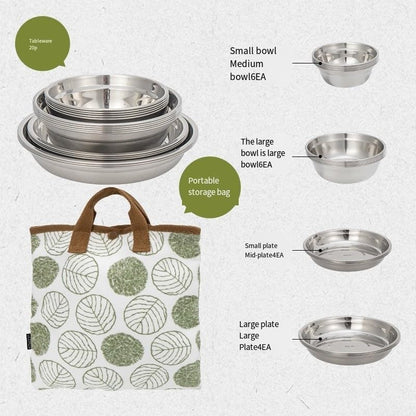 Stainless Steel Camping Plate Set 20Pc Lightweight