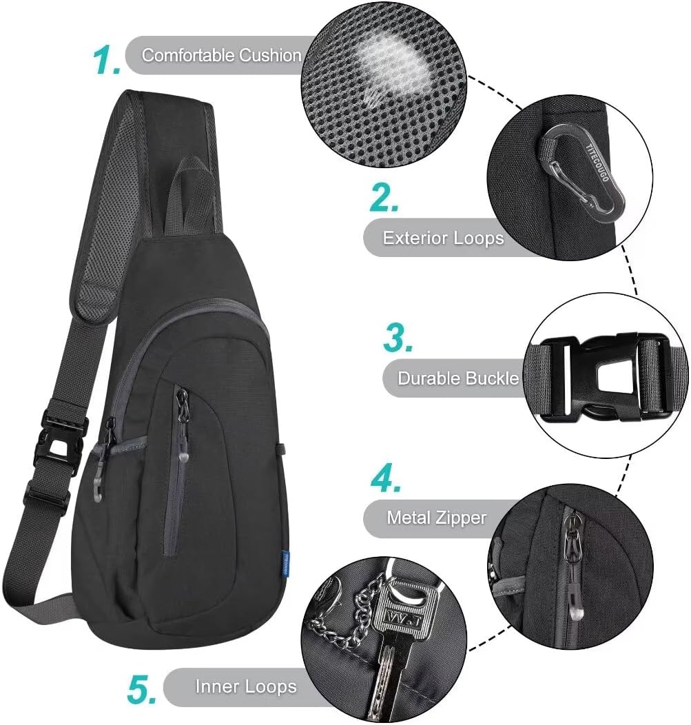 TITECOUGO Small Sling Bag, Lightweight Crossbody Backpack for Men Women, Shoulder Bag for Sports and Outdoor