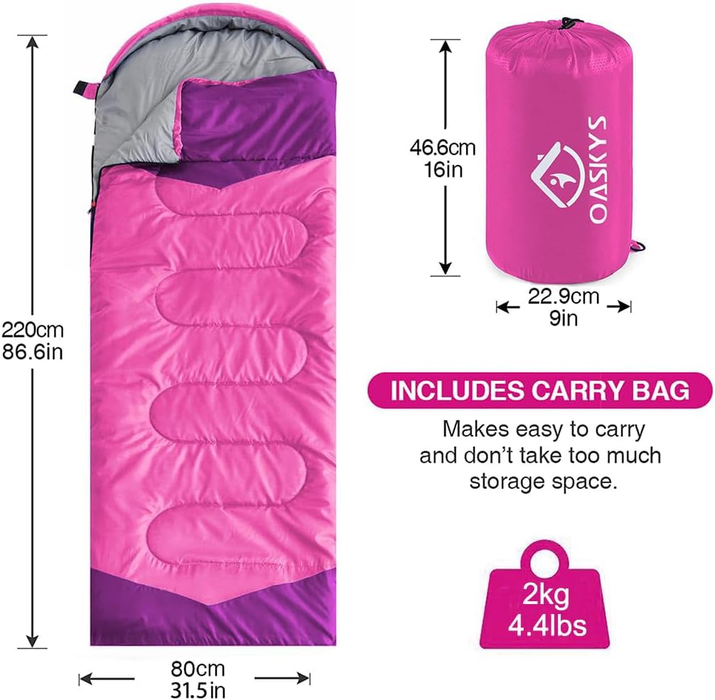 oaskys Camping Sleeping Bag - 3 Season Warm & Cool Weather - Summer Spring Fall Lightweight Waterproof for Adults Kids - Camping Gear Equipment, Traveling, and Outdoors