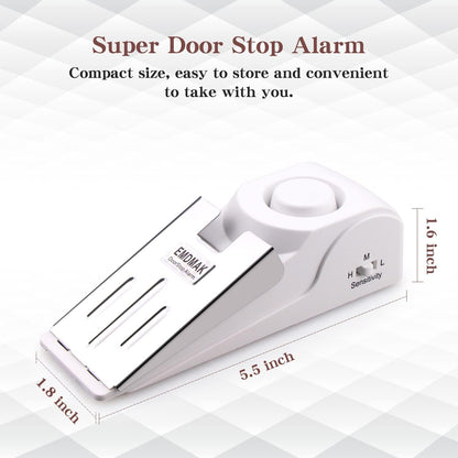 EMDMAK Door Stop Alarm with 120DB Siren Door Stop for Home & Travel (White) (Pack of 4)