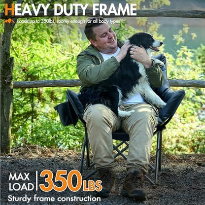 Portal Oversized Padded Camping Chair - Heavy Duty Folding Chair with Cup Holder & Side Pocket, Supports 330 lbs, for Camping, Lawn, Sports, Black