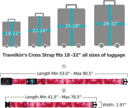Travelkin Luggage Straps TSA Approved - Adjustable Cross Suitcase Straps with TSA Lock, Reinforced Buckle, Unique Pattern - Secure Heavy Duty Luggage Straps for Travel (Sakura)