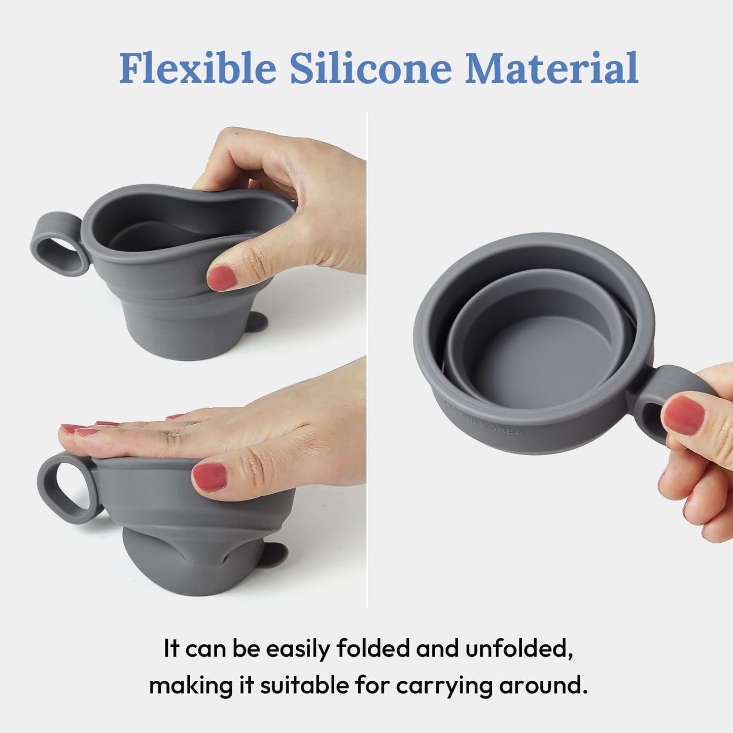 carrotez 2 pack Mini Silicone Collapsible Travel Cup for Camping, Hiking, Backpacking, and Picnics, 6 oz, Reusable, Food-grade, BPA- Free, Lightweight, Unbreakable, Portable, Small - Modern Grey