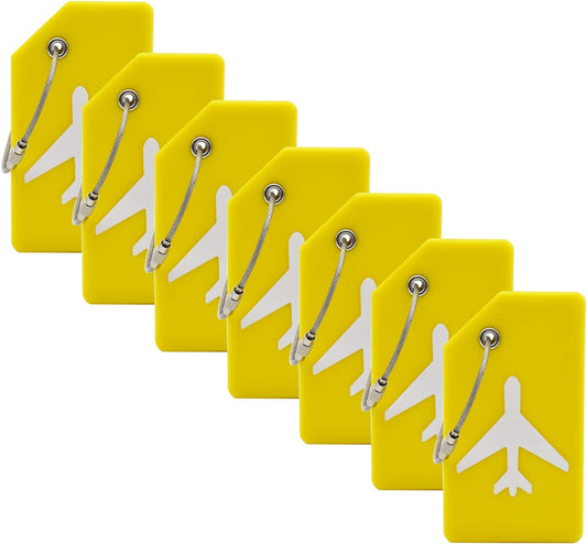 7 Pack Silicone Luggage Tag Baggage Handbag Travel Suitcase Tags with Name ID Card Perfect to Quickly Spot Luggage Suitcase (Yellow