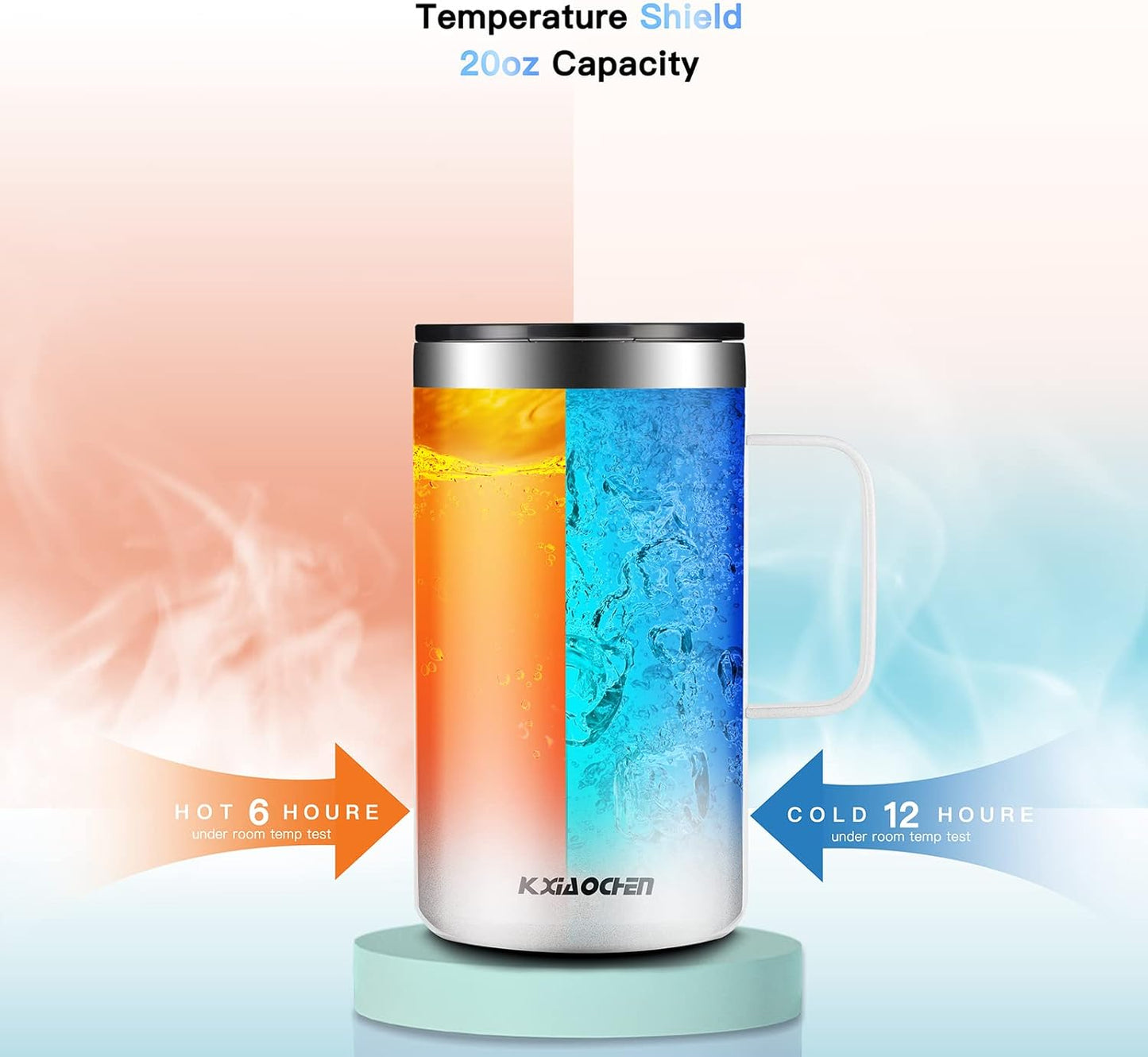 KXIAOCHEN 20oz Insulated Coffee Mug with Lid, Stainless Steel Coffee Cup, Double Wall Vacuum Coffee Tumbler with Handle, Premium Thermal Travel Coffee Mug (Pearl White)