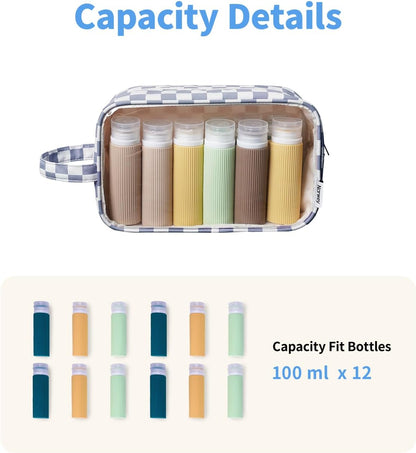 Narwey Clear Toiletry Bags for Traveling Women Men, Clear Travel Bags for Toiletries Makeup Bag Cosmetic Bag with Zipper, Make Up Organizer, Skincare Bag (Grayish Blue Checkerboard)