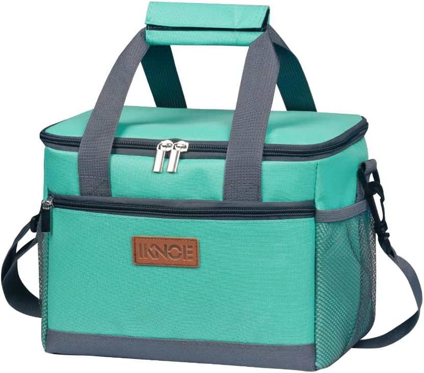 iknoe Large Foldable Cooler Bag, 8.5L Insulated Lunch Bag, Leakproof Lunch Cooler Tote with Multi-Bag Design Suitable for Beach, Picnic and Office Use,Mint Green 15-Can