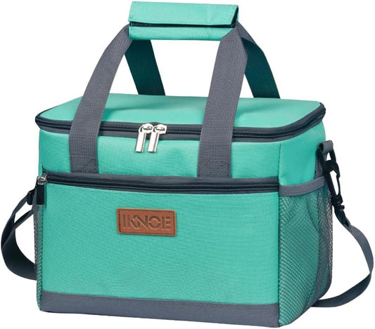iknoe Large Foldable Cooler Bag, 8.5L Insulated Lunch Bag, Leakproof Lunch Cooler Tote with Multi-Bag Design Suitable for Beach, Picnic and Office Use,Mint Green 15-Can