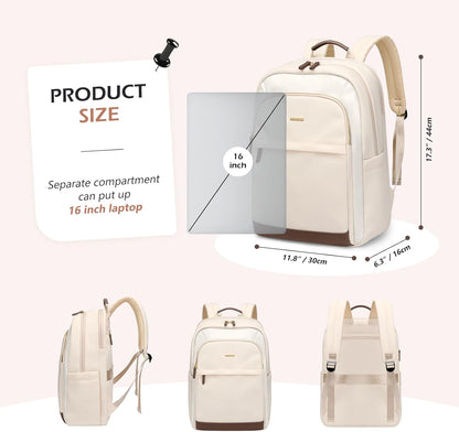 Laptop Backpack for Women Travel Carry On Bag Weekender Business Multilayer Personal Item Backpack,16 Inch,WApricot