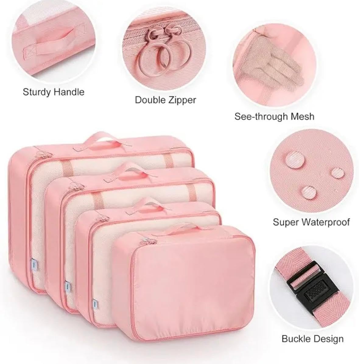 9 Set Packing Cubes for Suitcases, Aydicon Travel Luggage Packing Organizers with Laundry, Toiletry Bag, Compression Storage Shoe Bag, Toothbrush Case, Travel Essentials (Pink)