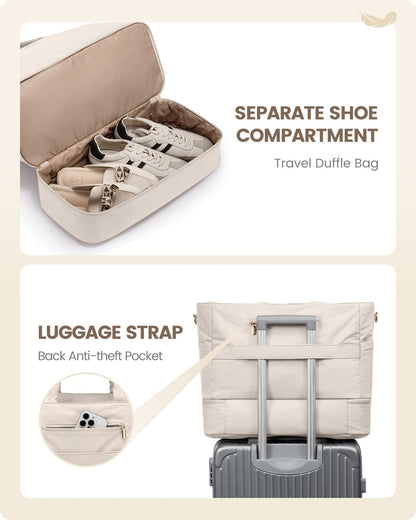 LOVEVOOK Travel Duffle Bag, Puffer Weekender Bags for Women with Shoe Compartment, Carry On Overnight Hospital Bag, Gym Tote