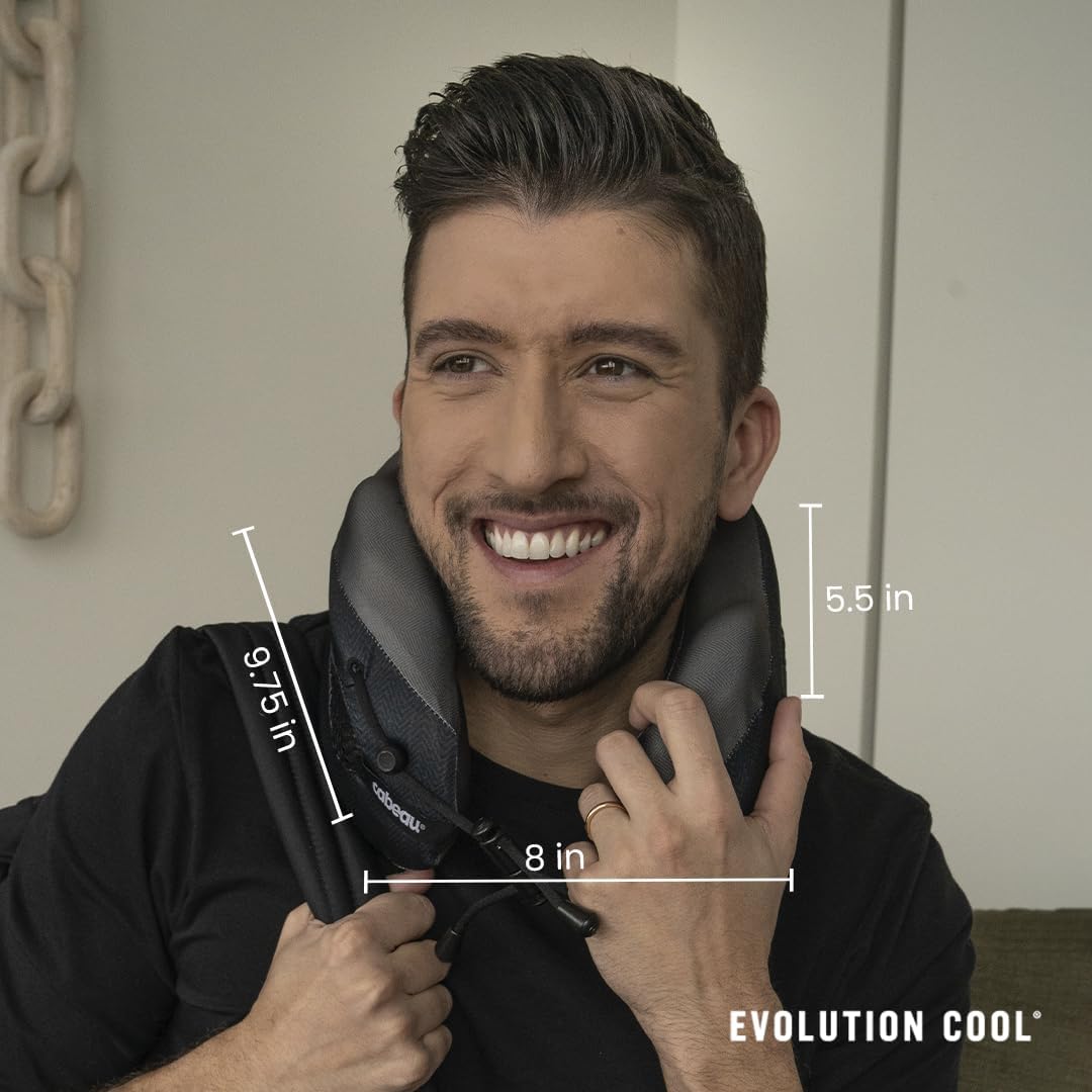 Cabeau Long Haul Flight Cooling Travel Neck Pillow – Evolution Cool – Supportive Memory Foam with Airflow Vents – Compact with Carrying Case (Black)